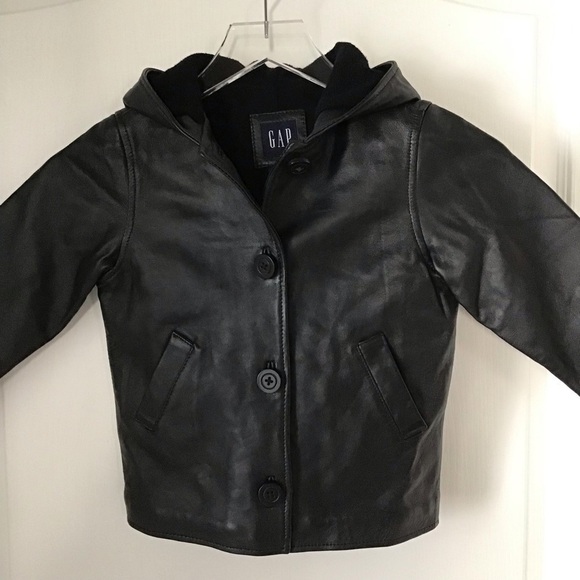 Vintage Gap Kids 100% Leather Black Jacket Coat XXS or Pre-School Age 3-4 Lined - Picture 1 of 16